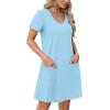 imageOFEEFAN Summer Dresses for Women 2025 Loose V Neck Short Sleeve Casual T Shirt Dress Sundresses Swimsuit Coverup with PocketsA Blue