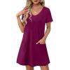 imageOFEEFAN Summer Dresses for Women 2025 Loose V Neck Short Sleeve Casual T Shirt Dress Sundresses Swimsuit Coverup with PocketsA Burgundy
