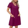 imageOFEEFAN Summer Dresses for Women 2025 Loose V Neck Short Sleeve Casual T Shirt Dress Sundresses Swimsuit Coverup with PocketsA Burgundy