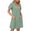 imageOFEEFAN Summer Dresses for Women 2025 Loose V Neck Short Sleeve Casual T Shirt Dress Sundresses Swimsuit Coverup with PocketsA Light Green