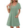 imageOFEEFAN Summer Dresses for Women 2025 Loose V Neck Short Sleeve Casual T Shirt Dress Sundresses Swimsuit Coverup with PocketsA Light Green