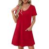 imageOFEEFAN Summer Dresses for Women 2025 Loose V Neck Short Sleeve Casual T Shirt Dress Sundresses Swimsuit Coverup with PocketsA Red