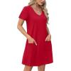imageOFEEFAN Summer Dresses for Women 2025 Loose V Neck Short Sleeve Casual T Shirt Dress Sundresses Swimsuit Coverup with PocketsA Red