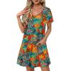imageOFEEFAN Summer Dresses for Women 2025 Loose V Neck Short Sleeve Casual T Shirt Dress Sundresses Swimsuit Coverup with PocketsFloral 04
