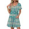 imageOFEEFAN Summer Dresses for Women 2025 Loose V Neck Short Sleeve Casual T Shirt Dress Sundresses Swimsuit Coverup with PocketsFloral 05