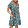 imageOFEEFAN Summer Dresses for Women 2025 Loose V Neck Short Sleeve Casual T Shirt Dress Sundresses Swimsuit Coverup with PocketsFloral 07