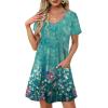 imageOFEEFAN Summer Dresses for Women 2025 Loose V Neck Short Sleeve Casual T Shirt Dress Sundresses Swimsuit Coverup with PocketsFloral 08