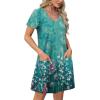 imageOFEEFAN Summer Dresses for Women 2025 Loose V Neck Short Sleeve Casual T Shirt Dress Sundresses Swimsuit Coverup with PocketsFloral 08