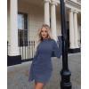 imageOFEEFAN Womens Fall Long Sleeve Mock Neck Dress Basic Party Club Bodycon Mini DressesBlue
