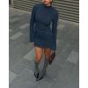 imageOFEEFAN Womens Fall Long Sleeve Mock Neck Dress Basic Party Club Bodycon Mini DressesDarkgreyblue