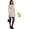 imageOFEEFAN Womens Fall Long Sleeve Mock Neck Dress Basic Party Club Bodycon Mini DressesKhaki