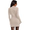 imageOFEEFAN Womens Fall Long Sleeve Mock Neck Dress Basic Party Club Bodycon Mini DressesKhaki