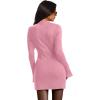 imageOFEEFAN Womens Fall Long Sleeve Mock Neck Dress Basic Party Club Bodycon Mini DressesPink