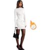 imageOFEEFAN Womens Fall Long Sleeve Mock Neck Dress Basic Party Club Bodycon Mini DressesWhite