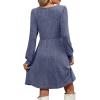 imageOFEEFAN Womens Knit Sweater Dress with Pockets Square Neck Long Sleeve Dresses10navy Blue