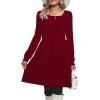imageOFEEFAN Womens Knit Sweater Dress with Pockets Square Neck Long Sleeve DressesBurgundy