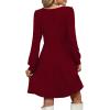 imageOFEEFAN Womens Knit Sweater Dress with Pockets Square Neck Long Sleeve DressesBurgundy
