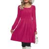 imageOFEEFAN Womens Knit Sweater Dress with Pockets Square Neck Long Sleeve DressesHot Pink