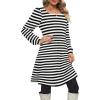 imageOFEEFAN Womens Knit Sweater Dress with Pockets Square Neck Long Sleeve DressesStriped Black
