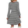 imageOFEEFAN Womens Knit Sweater Dress with Pockets Square Neck Long Sleeve DressesStriped Black