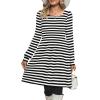 imageOFEEFAN Womens Knit Sweater Dress with Pockets Square Neck Long Sleeve DressesStriped Black