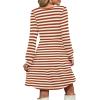 imageOFEEFAN Womens Knit Sweater Dress with Pockets Square Neck Long Sleeve DressesStriped Caramel