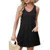 imageOFEEFAN Womens Summer Dresses 2025 Loose V Neck Sleeveless Sundresses Swimsuit Coverup with Pockets FloralPlainEyeletC Eyelet Black