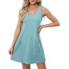 imageOFEEFAN Womens Summer Dresses 2025 Loose V Neck Sleeveless Sundresses Swimsuit Coverup with Pockets FloralPlainEyeletC Eyelet Blue