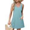 imageOFEEFAN Womens Summer Dresses 2025 Loose V Neck Sleeveless Sundresses Swimsuit Coverup with Pockets FloralPlainEyeletC Eyelet Blue