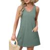 imageOFEEFAN Womens Summer Dresses 2025 Loose V Neck Sleeveless Sundresses Swimsuit Coverup with Pockets FloralPlainEyeletC Eyelet Green