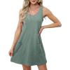 imageOFEEFAN Womens Summer Dresses 2025 Loose V Neck Sleeveless Sundresses Swimsuit Coverup with Pockets FloralPlainEyeletC Eyelet Green