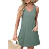 imageOFEEFAN Womens Summer Dresses 2025 Loose V Neck Sleeveless Sundresses Swimsuit Coverup with Pockets FloralPlainEyeletC Eyelet Green