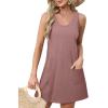imageOFEEFAN Womens Summer Dresses 2025 Loose V Neck Sleeveless Sundresses Swimsuit Coverup with Pockets FloralPlainEyeletC Eyelet Pink