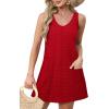 imageOFEEFAN Womens Summer Dresses 2025 Loose V Neck Sleeveless Sundresses Swimsuit Coverup with Pockets FloralPlainEyeletC Eyelet Red