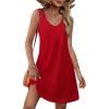 imageOFEEFAN Womens Summer Dresses 2025 Loose V Neck Sleeveless Sundresses Swimsuit Coverup with Pockets FloralPlainEyeletC Eyelet Red