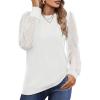 imageOFEEFAN Long Sleeve Shirts for Women Swiss Dot Puff Sleeve Pleated Fall Tunic Tops Crew Neck Dressy Casual BlousesBoff White