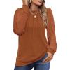 imageOFEEFAN Long Sleeve Shirts for Women Swiss Dot Puff Sleeve Pleated Fall Tunic Tops Crew Neck Dressy Casual BlousesCcaramel