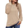 imageOFEEFAN Long Sleeve Shirts for Women Swiss Dot Puff Sleeve Pleated Fall Tunic Tops Crew Neck Dressy Casual BlousesDbeige