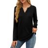 imageOFEEFAN Long Sleeve Shirts for Women V Neck Dressy Casual Blouses Trendy Fall Outfits Loose Fit Tunic Tops Curved HemBlack