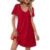 imageOFEEFAN Summer Dresses for Women 2025 Loose V Neck Short Sleeve Casual T Shirt Dress Sundresses Swimsuit Coverup with PocketsA Red