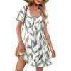 imageOFEEFAN Summer Dresses for Women 2025 Loose V Neck Short Sleeve Casual T Shirt Dress Sundresses Swimsuit Coverup with PocketsFloral 01