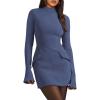 imageOFEEFAN Womens Fall Long Sleeve Mock Neck Dress Basic Party Club Bodycon Mini DressesBlue