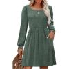 imageOFEEFAN Womens Knit Sweater Dress with Pockets Square Neck Long Sleeve Dresses01green