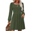 imageOFEEFAN Womens Knit Sweater Dress with Pockets Square Neck Long Sleeve Dresses11army Green