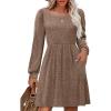 imageOFEEFAN Womens Knit Sweater Dress with Pockets Square Neck Long Sleeve Dresses13coffee