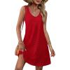 imageOFEEFAN Womens Summer Dresses 2025 Loose V Neck Sleeveless Sundresses Swimsuit Coverup with Pockets FloralPlainEyeletC Eyelet Red