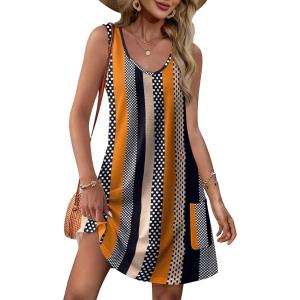imageOFEEFAN Womens Summer Dresses 2025 Loose V Neck Sleeveless Sundresses Swimsuit Coverup with Pockets FloralPlainEyeletA Floral 21