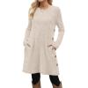 imageOFEEFAN Fall and Winter Tunic Dress with Pockets Long Sleeve Crew Neck Buttons SideRibbed Apricot