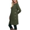 imageOFEEFAN Fall and Winter Tunic Dress with Pockets Long Sleeve Crew Neck Buttons SideRibbed Army Green