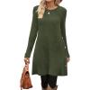 imageOFEEFAN Fall and Winter Tunic Dress with Pockets Long Sleeve Crew Neck Buttons SideRibbed Army Green